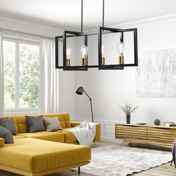 Gracie Oaks Gumersinda 4 Light Black/Antique Brass Kitchen Island